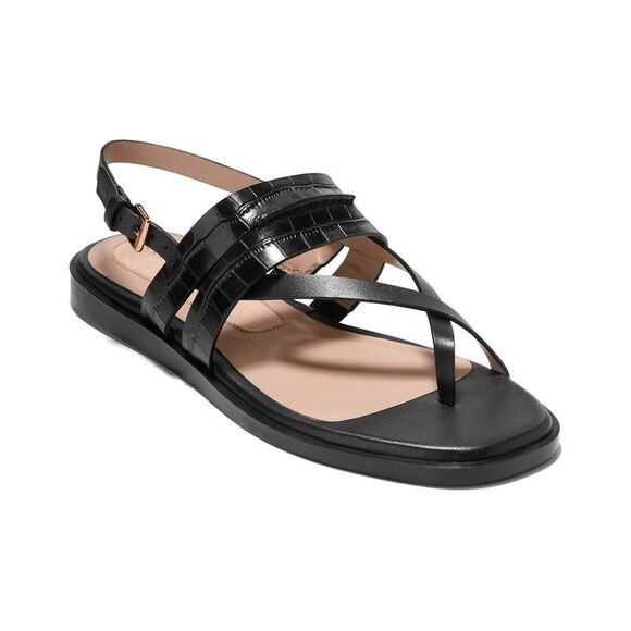 Cole Haan Shoes - Cole Haan Go-To Estella Flat Leather Thong Sandal, Black
